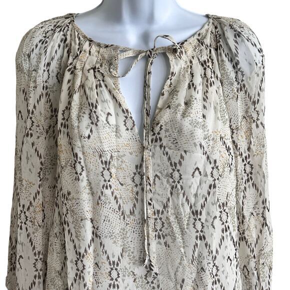 Ramy‎ Brook S animal Printed Rye Puff Sleeve Tie Neck  blouse - Picture 4 of 10
